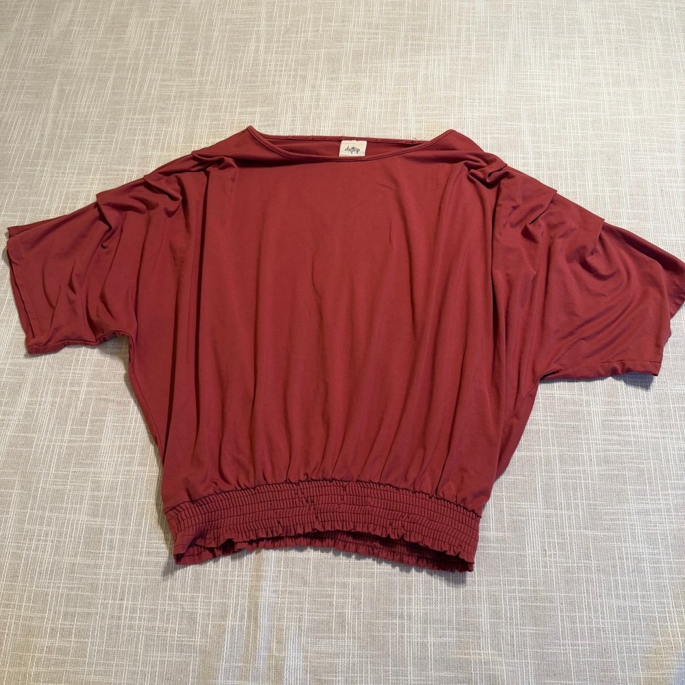 Daytrip Womens Burgundy Dolman Sleeve Smocked Hem Blouson Top Size Large